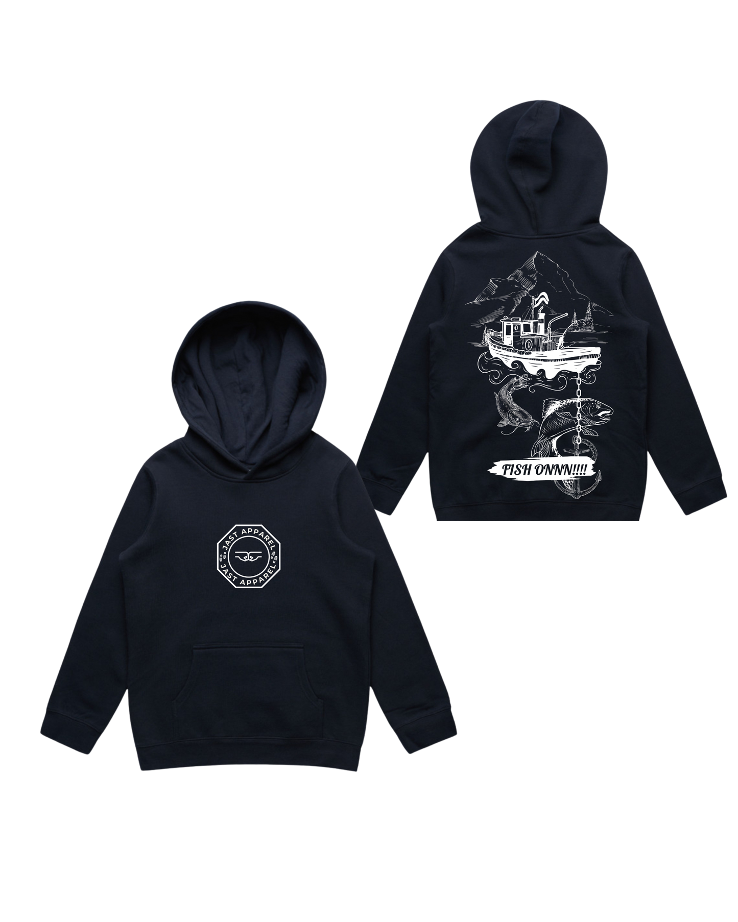 JĀST ADAPT HOODIE KIDS (FISH ON) BLACK